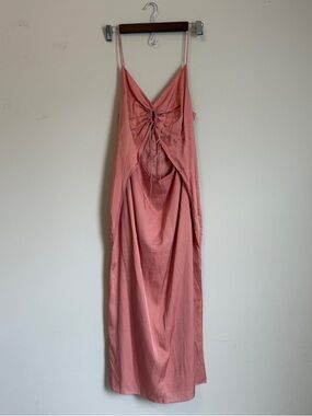 Midi Pink Slip Dress S Cut Out Front Y2K Wedding Spring Summer Prom Festival 90s